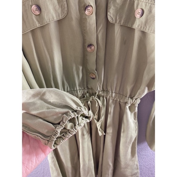 Zara Army Green Button Waist Tie Collared Mini Dress - Picture 4 of 11
